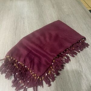 Elegant Burgundy Scarf with Fringe Accents
